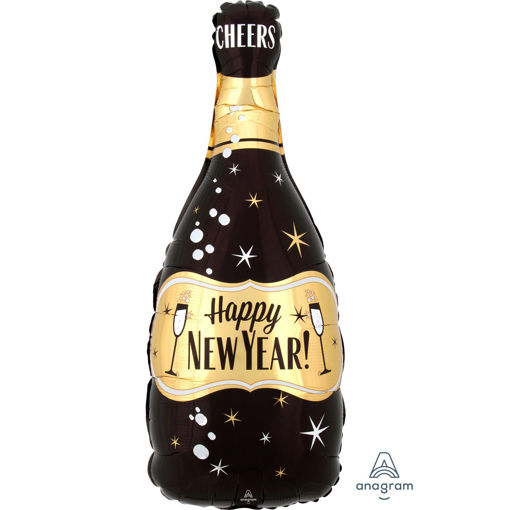 Picture of HAPPY NEW YEAR BUBBLY BOTTLE GOLD & BLACK FOIL BALLOON